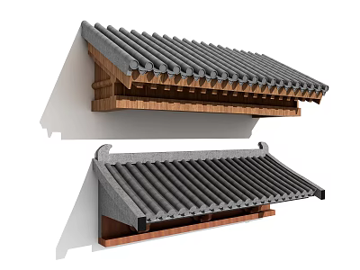 Classic Ancient Architecture Roof Design With Gray Tiles And Wooden Structure 3d model