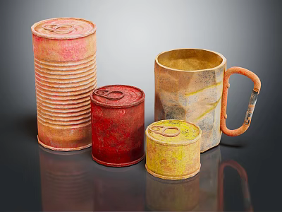 Colorful Industrial Metal Equipment Containers With Various Sizes And Rustic Texture 3d model