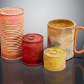 Colorful Industrial Metal Equipment Containers With Various Sizes And Rustic Texture