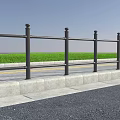 Black Metal Road Guardrail Along Sidewalk With Green Grass And Yellow Line