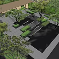 Modern Garden Landscape Design With Steps Water Features And Greenery Trees 3d model