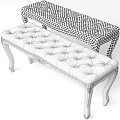 Elegant Blue and White Sofa Bench with Tufted Cushion and Carved Wooden Legs