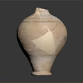 Ancient Terracotta Pottery Sculpture With Cracked Surface And Traditional Carved Patterns