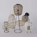 Multiple Stylish Table Lamps Featuring Woven Designs And Metal Stands In Various Shapes