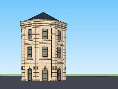 Classical Multi story Commercial Complex Tower With Arched Windows And Entrance Design 3d model