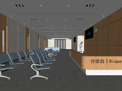 Modern Medical Waiting Area With Blue Chairs Dispensary Counter TV And Clock 3d model