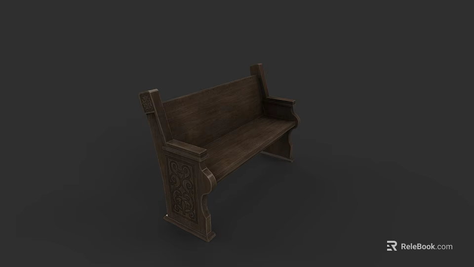 Solid Wooden Public Bench In Classic Design With Ornate Carved Details For Outdoor Use 3d model 
