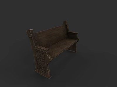 Solid Wooden Public Bench In Classic Design With Ornate Carved Details For Outdoor Use 3d model
