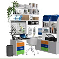 Functional Home Office Desk And Chair Set With Colorful Drawers Bookshelves And Plant