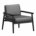 Black Leather Upholstered Accent Chair with Wooden Armrests and Modern Minimalist Design