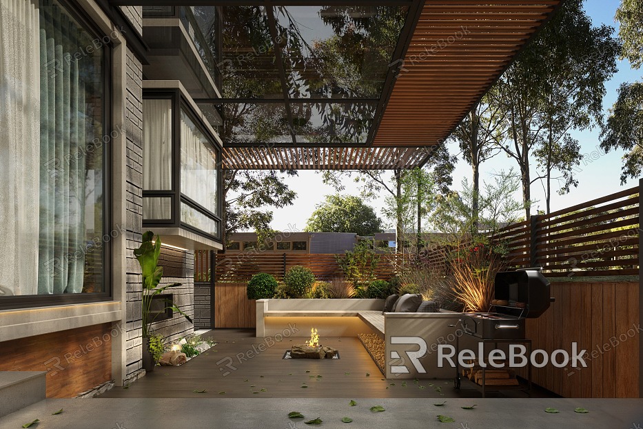 Modern Courtyard Villa Outdoor Home Courtyard Balcony Terrace Leisure Area Roof Garden Bonfire Landscape Seat Green Plant Courtyard Landscape Balcony Corridor Landscape Rack model