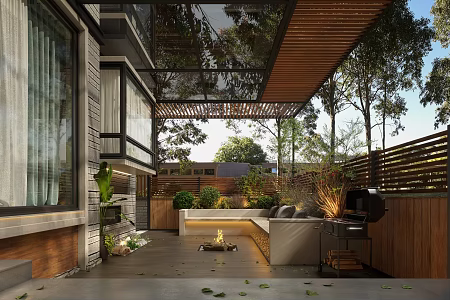 Modern Courtyard Villa Outdoor Home Courtyard Balcony Terrace Leisure Area Roof Garden Bonfire Landscape Seat Green Plant Courtyard Landscape Balcony Corridor Landscape Rack 3d model