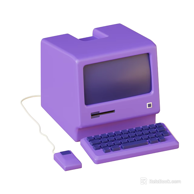 Vintage Purple Desktop Computer With Monitor Tower Keyboard And Mouse 3d model 