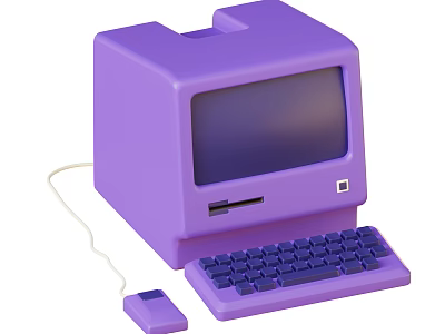 Vintage Purple Desktop Computer With Monitor Tower Keyboard And Mouse 3d model