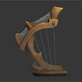 Ornate Orange Harp with Blue Gem Wooden Texture and Stable Decorative Base
