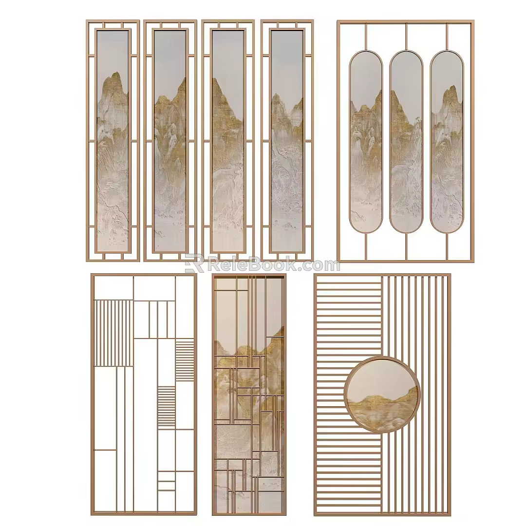 new chinese style screen 3d model