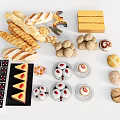 modern food food drink cake bread baguette puff ice cream strawberry 3d model