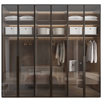 Glass sliding door solid wood wardrobe 3d model