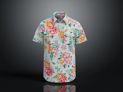 Stylish Colorful Floral Short Sleeve Shirt with Vibrant Flower Patterns for Summer 3d model