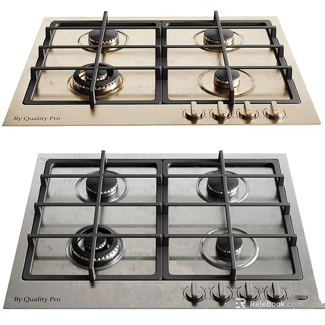 Durable Modern Kitchen Gas Cooktop With Four Burners And Control Knobs For Home Cooking 3d model 