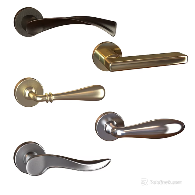 Various Stylish Door Handles with Metallic Finishes and Modern Classic Designs 3d model 