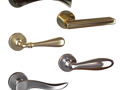 Various Stylish Door Handles with Metallic Finishes and Modern Classic Designs 3d model