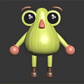 Cartoon Green Vegetable Creature With Big Eyes Brown Eyebrows Pink Gloves And Brown Boots