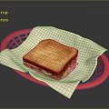 Toasted Sandwich With Golden Crust Served In Red Basket With White Paper