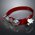 Steampunk Style Goggles With Red Strap And Metallic Mechanical Accents