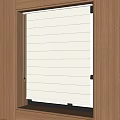 Modern White Slatted Blinds Fitted In Window With Wooden Wall Interior