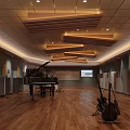 School Music Classroom Interior With Piano Wooden Floors Seats And Ceiling Designs