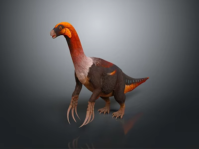Detailed Orange Red Dinosaur 3D Model With Long Claws In Standing Pose 3d model
