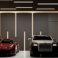 Modern Garage With Luxury Cars And Stylish Lighting