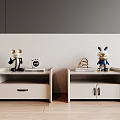 Modern Light Colored Bedside Tables with Decorative Figurines Clock and Storage Drawers 3d model
