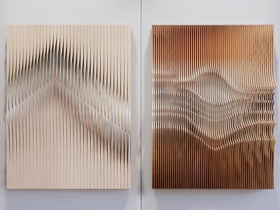 Two Pieces Wooden Wall Decor with Modern Wave Pattern Design 3d model