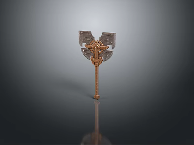 Intricate Fantasy Battle Axe With Metallic Head And Golden Handle Design 3d model