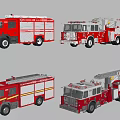 Red Fire Trucks with Ladder and Emergency Rescue Equipment Collection