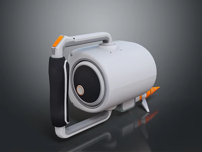 Modern Handheld Equipment With White Body Gray Frame Orange Accents Black Padded Grip Circular Opening 3d model
