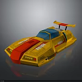Yellow Toy Race Car With Red Stripes Blue Roof And Rear Spoiler Design
