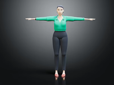 Stylish Character in Green Top With Arms Outstretched And Dark Background 3d model