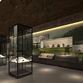 Museum Exhibition Hall Interior With Ancient Relics Display Cases And Rock Wall Lighting