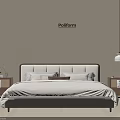 Poliform Double Bed With Wooden Headboard White Bedding Nightstands And Hanging Pendant Light
