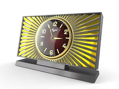 Stylish Table Clock With Black Dial Golden Numbers Yellow Radial Background And Black Base 3d model