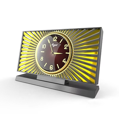 Stylish Table Clock With Black Dial Golden Numbers Yellow Radial Background And Black Base 3d model