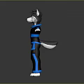 Anthropomorphic Husky Dog 3D Model With Black Blue Outfit And Arms Outstretched Pose