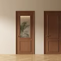 Brown Wooden Hinged Doors with Glass Panel And Solid Panel Design In Modern Interior 3d model
