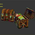 Ornate Wooden Chests One Open Filled With Gold Coins And One Closed