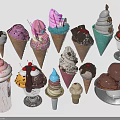 Assorted Ice Cream Cones Cups And Sundaes With Colorful Toppings And Flavors