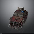 Rusty Modified Apocalyptic Car With Spikes Metal Grill And Exhaust Pipes