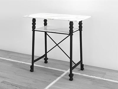 Elegant Marble Top Table With Black Metal Cross Frame On Wooden Floor 3d model